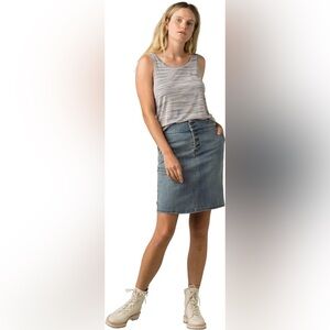 Prana Aubrey Dusted Blue Organic Cotton High-Waist Denim Skirt